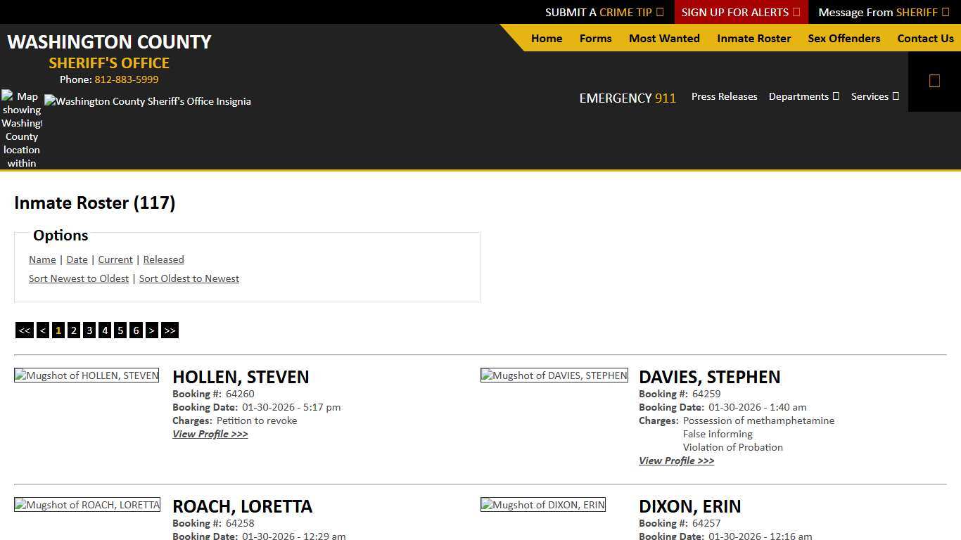 Inmate Roster - Current Inmates Booking Date Descending - Washington County IN Sheriff